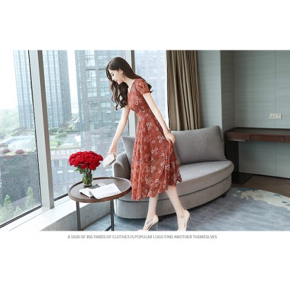 K-Fashion Orange Floral Lace Midi Dress 3020-30 K-Fashion Orange Floral Lace Midi Dress 3020-30