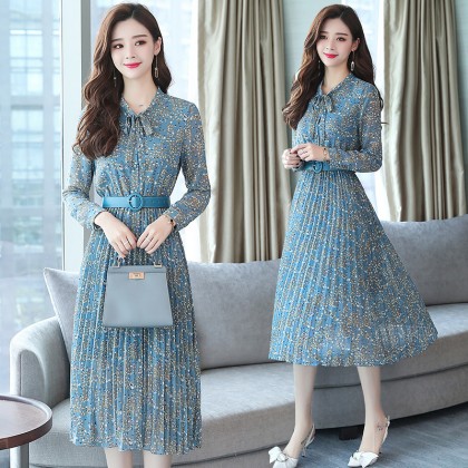 Korean Chiffon Elegant Pleated Midi Dress 3021-71 (Size XL) Korean Chiffon Elegant Pleated Midi Dress 3021-71 (Size XL)