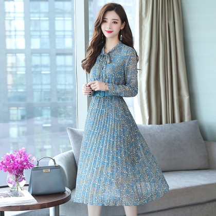 Korean Chiffon Elegant Pleated Midi Dress 3021-71 (Size XL) Korean Chiffon Elegant Pleated Midi Dress 3021-71 (Size XL)