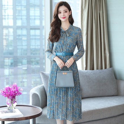 Korean Chiffon Elegant Pleated Midi Dress 3021-71 (Size XL) Korean Chiffon Elegant Pleated Midi Dress 3021-71 (Size XL)