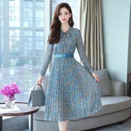 Korean Chiffon Elegant Pleated Midi Dress 3021-71 (Size XL) Korean Chiffon Elegant Pleated Midi Dress 3021-71 (Size XL)