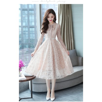 Korean Slim Lady Like Biege Midi Dress 3022-10 Korean Slim Lady Like Biege Midi Dress 3022-10
