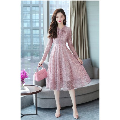Korean Slim Lady Like Pink Midi Dress 3022-20 Korean Slim Lady Like Pink Midi Dress 3022-20