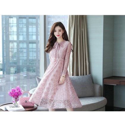 Korean Slim Lady Like Pink Midi Dress 3022-20 Korean Slim Lady Like Pink Midi Dress 3022-20
