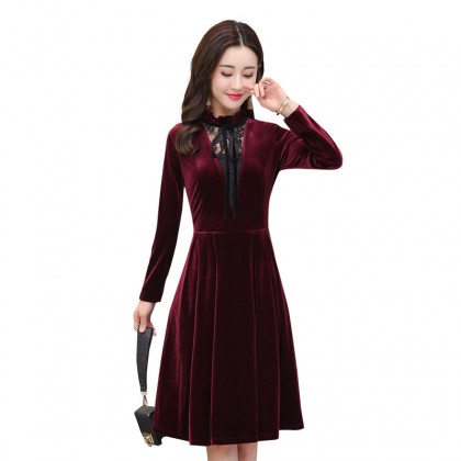 Korean Lotus Leaf Velvet Slim Dress 3025-29