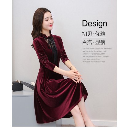 Korean Lotus Leaf Velvet Slim Dress 3025-29