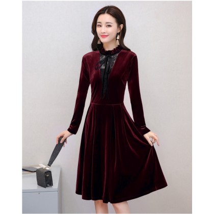 Korean Lotus Leaf Velvet Slim Dress 3025-29