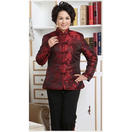 Woman Noble Brocade Maroon Mandarin Jacket  4015-29 