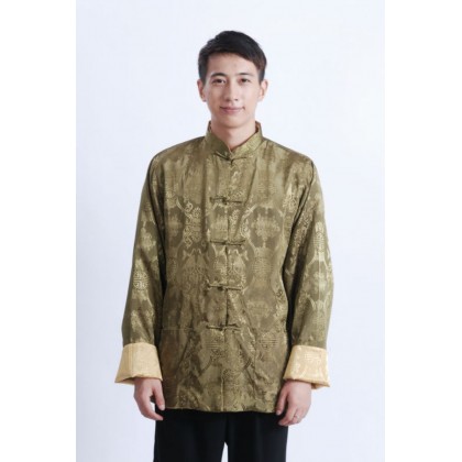 Man's Double-Fish Reversible Mandarin Jacket【Green+Yellow】 ) 12009-50 Man's Double-Fish Reversible Mandarin Jacket【Green+Yellow】 ) 12009-50