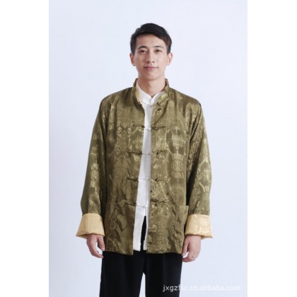 Man's Double-Fish Reversible Mandarin Jacket【Green+Yellow】 ) 12009-50 Man's Double-Fish Reversible Mandarin Jacket【Green+Yellow】 ) 12009-50
