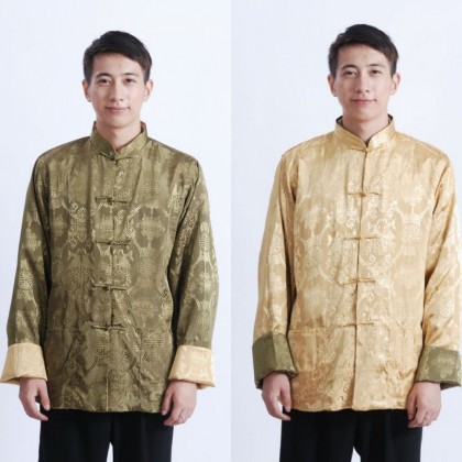 Man's Double-Fish Reversible Mandarin Jacket【Green+Yellow】 ) 12009-50 Man's Double-Fish Reversible Mandarin Jacket【Green+Yellow】 ) 12009-50