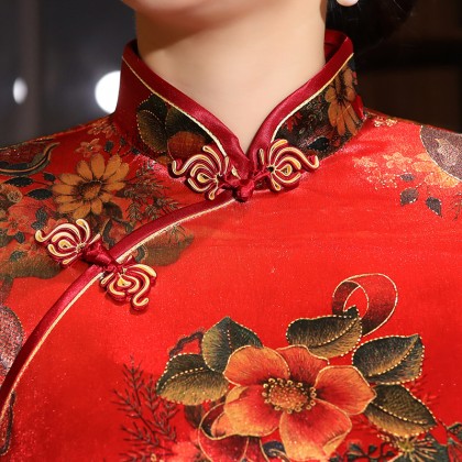 Prosperous Tree Elegant Red Velvet Qipao 2304-28