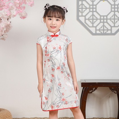 Hangzhou Children White Faux Silk Qipao 15002-01 Hangzhou Children White Faux Silk Qipao 15002-01