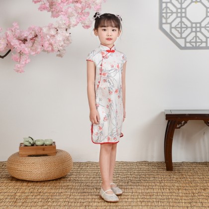 Hangzhou Children White Faux Silk Qipao 15002-01 Hangzhou Children White Faux Silk Qipao 15002-01