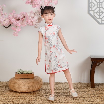 Hangzhou Children White Faux Silk Qipao 15002-01 Hangzhou Children White Faux Silk Qipao 15002-01