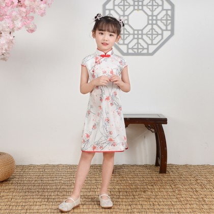 Hangzhou Children White Faux Silk Qipao 15002-01 Hangzhou Children White Faux Silk Qipao 15002-01