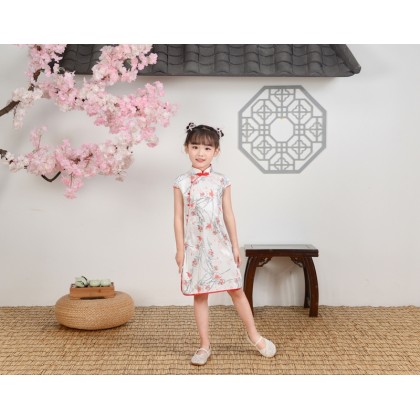 Hangzhou Children White Faux Silk Qipao 15002-01 Hangzhou Children White Faux Silk Qipao 15002-01