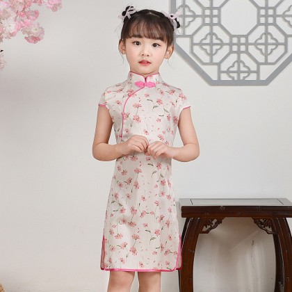 Hangzhou Children Beige Faux Silk Qipao 15002-10 Hangzhou Children Beige Faux Silk Qipao 15002-10