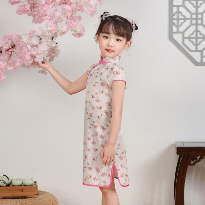 Hangzhou Children Beige Faux Silk Qipao 15002-10 Hangzhou Children Beige Faux Silk Qipao 15002-10