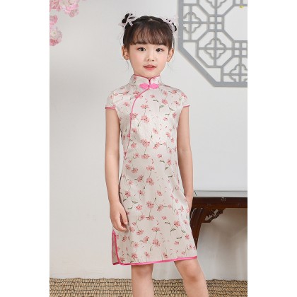 Hangzhou Children Beige Faux Silk Qipao 15002-10 Hangzhou Children Beige Faux Silk Qipao 15002-10