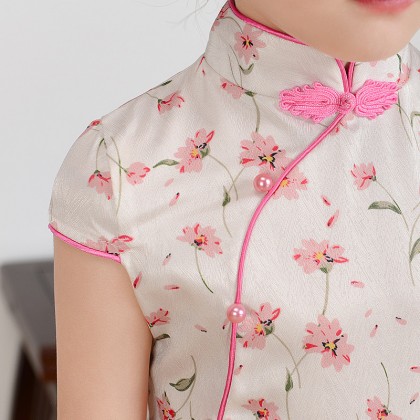 Hangzhou Children Beige Faux Silk Qipao 15002-10 Hangzhou Children Beige Faux Silk Qipao 15002-10