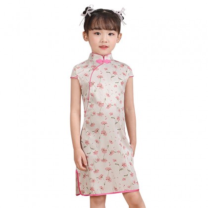 Hangzhou Children Beige Faux Silk Qipao 15002-10 Hangzhou Children Beige Faux Silk Qipao 15002-10