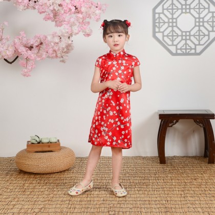 Hangzhou Children Red Faux Silk Qipao 15002-28 Hangzhou Children Red Faux Silk Qipao 15002-28