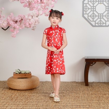 Hangzhou Children Red Faux Silk Qipao 15002-28 Hangzhou Children Red Faux Silk Qipao 15002-28