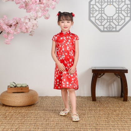 Hangzhou Children Red Faux Silk Qipao 15002-28 Hangzhou Children Red Faux Silk Qipao 15002-28