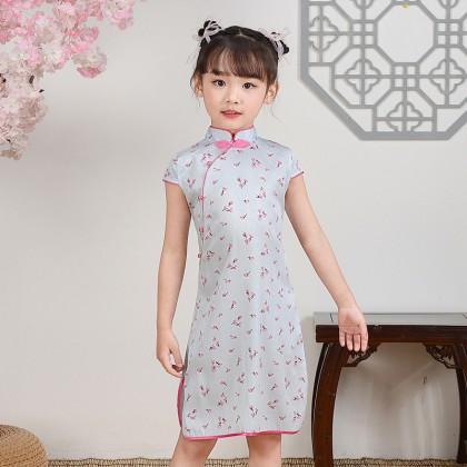 Hangzhou Children Light Blue Faux Silk Qipao 15002-72 Hangzhou Children Light Blue Faux Silk Qipao 15002-72