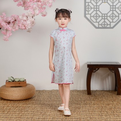 Hangzhou Children Light Blue Faux Silk Qipao 15002-72 Hangzhou Children Light Blue Faux Silk Qipao 15002-72