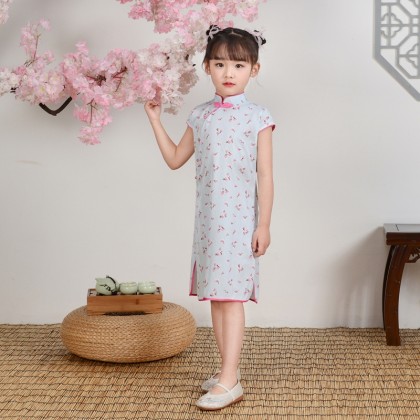 Hangzhou Children Light Blue Faux Silk Qipao 15002-72 Hangzhou Children Light Blue Faux Silk Qipao 15002-72