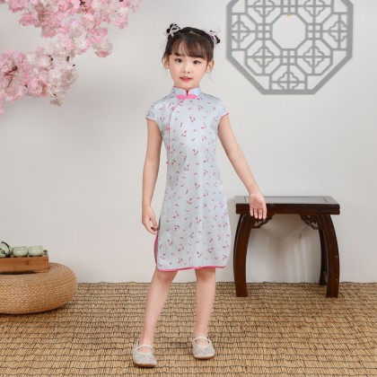 Hangzhou Children Light Blue Faux Silk Qipao 15002-72 Hangzhou Children Light Blue Faux Silk Qipao 15002-72