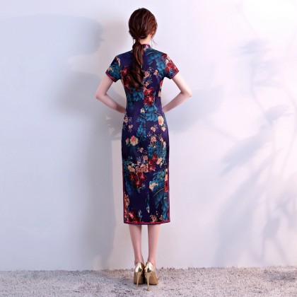 Hangzhou Floral Purple Silk Midi Cheongsam 1034-82 Hangzhou Floral Purple Silk Midi Cheongsam 1034-82