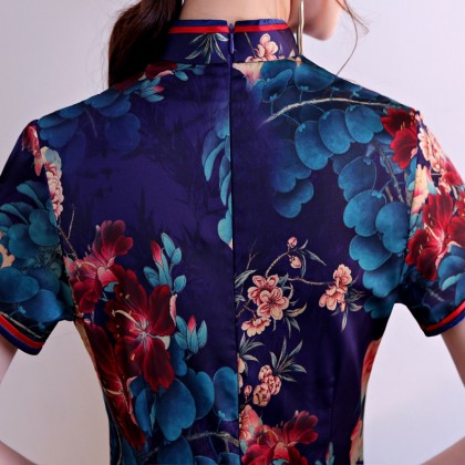 Hangzhou Floral Purple Silk Midi Cheongsam 1034-82 Hangzhou Floral Purple Silk Midi Cheongsam 1034-82