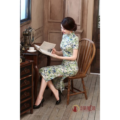 Spring Dawn Linen Midi Qipao 1139-50 Spring Dawn Linen Midi Qipao 1139-50