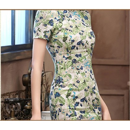 Spring Dawn Linen Midi Qipao 1139-50 Spring Dawn Linen Midi Qipao 1139-50