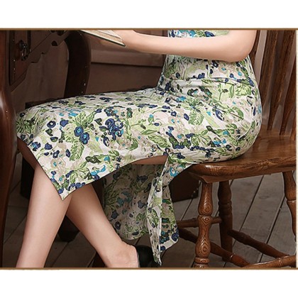 Spring Dawn Linen Midi Qipao 1139-50 Spring Dawn Linen Midi Qipao 1139-50