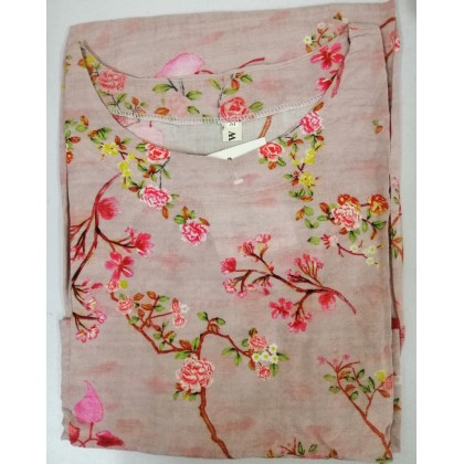 Korean 3/4 Sleeve Dark Pink Floral Swing Dress 3033-22 (Thin Linen Fabric) Korean 3/4 Sleeve Dark Pink Floral Swing Dress 3033-22 (Thin Linen Fabric)