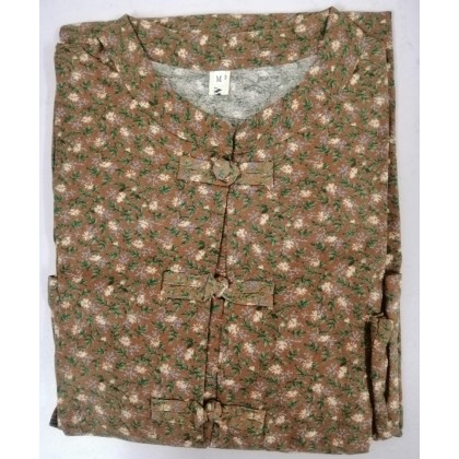 Korean Floral Print Tie-Waist Brown Midi Dress 3034-60