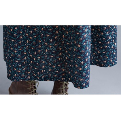 Korean Floral Print Tie-Waist Navy Midi Dress 3034-76 Korean Floral Print Tie-Waist Navy Midi Dress 3034-76