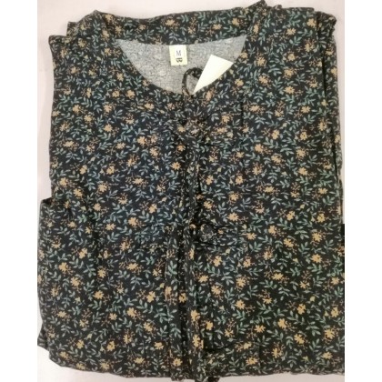 Korean Floral Print Tie-Waist Navy Midi Dress 3034-76 Korean Floral Print Tie-Waist Navy Midi Dress 3034-76