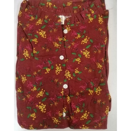 Floral Linen Maroon Midi Swing K-Dress 3035-29 Floral Linen Maroon Midi Swing K-Dress 3035-29