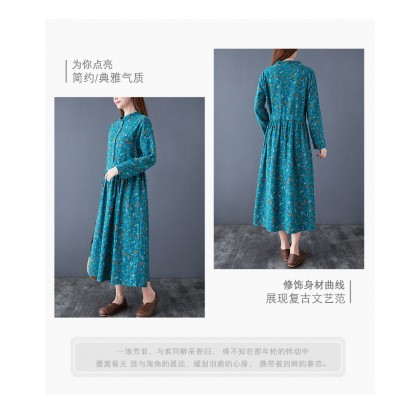 Floral Linen Turquoise Midi Swing K-Dress 3035-74