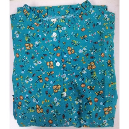 Floral Linen Turquoise Midi Swing K-Dress 3035-74