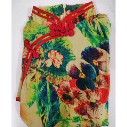 Hangzhou Floral Linen Stretchable Short Qipao 2128-00 Hangzhou Floral Linen Stretchable Short Qipao 2128-00