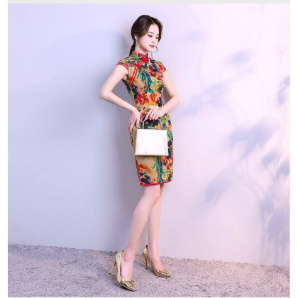 Hangzhou Floral Linen Stretchable Short Qipao 2128-00 Hangzhou Floral Linen Stretchable Short Qipao 2128-00