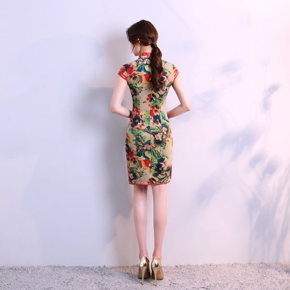 Hangzhou Floral Linen Stretchable Short Qipao 2128-00 Hangzhou Floral Linen Stretchable Short Qipao 2128-00