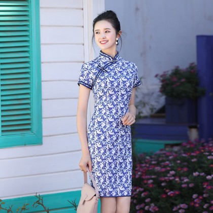 Hangzhou Qīnghuācí Linen Short Qipao 2129-78 Hangzhou Qīnghuācí Linen Short Qipao 2129-78