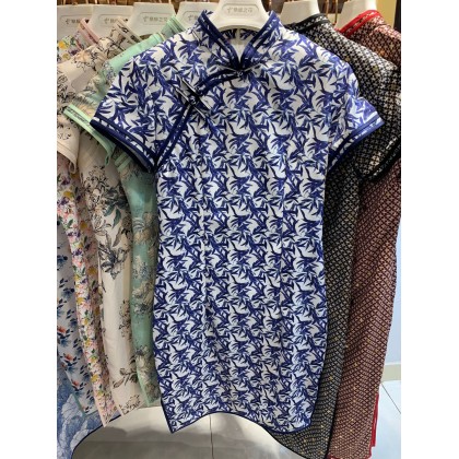 Hangzhou Qīnghuācí Linen Short Qipao 2129-78 Hangzhou Qīnghuācí Linen Short Qipao 2129-78